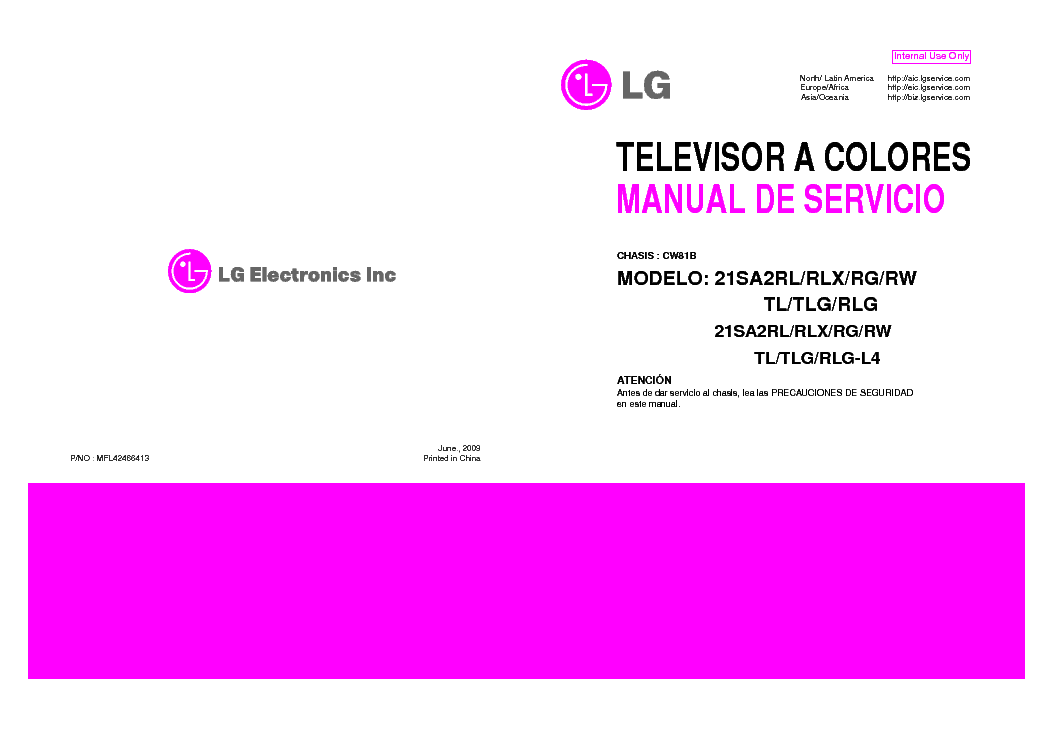 LG 21SA2RL[RLX][RG][RW][TL][TLG][RLG] SPANISH CHASSIS CW81B service manual (1st page)